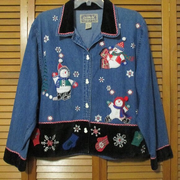 Tantrums Tops - Tantrums Vintage top denim Christmas snowmen